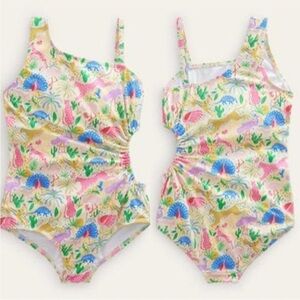 Boden Girls 13/14Y Ruched Cut Out one piece Swimsuit In wildlife print